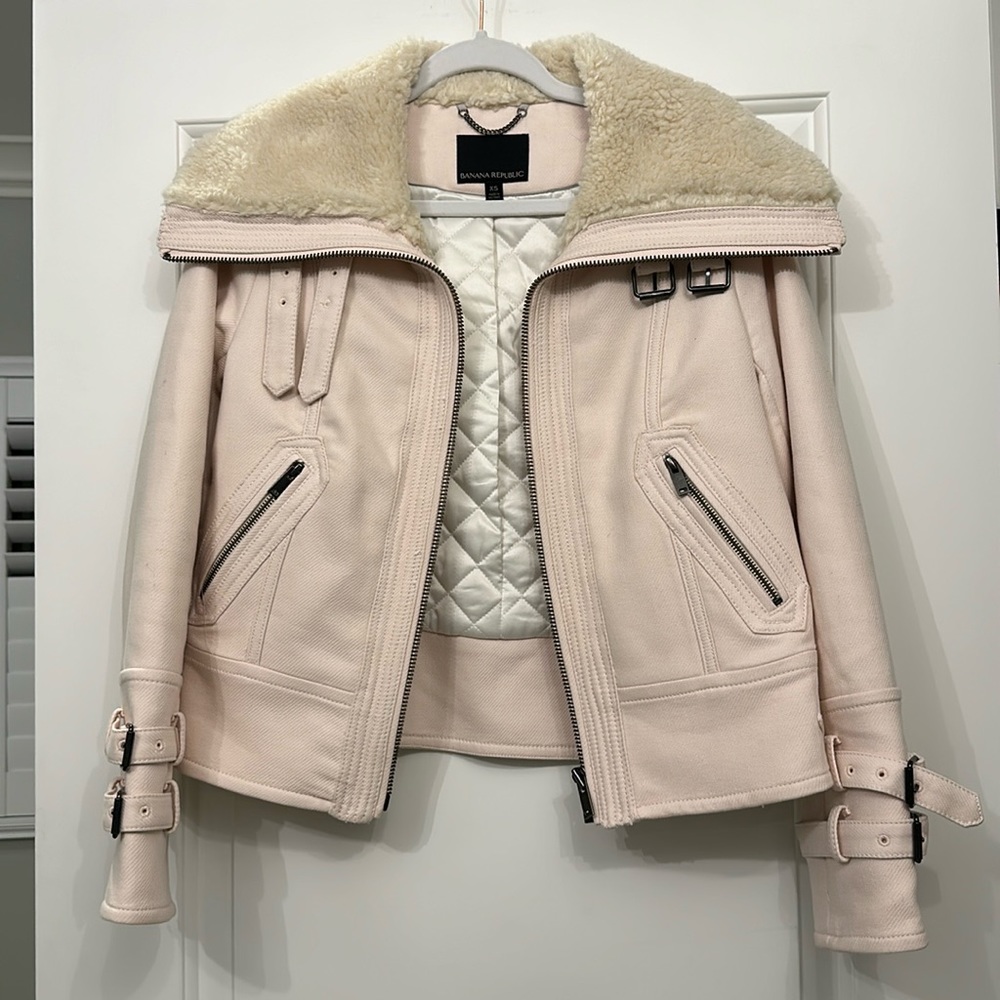 Banana Republic Pink Shearling Moto Jacket